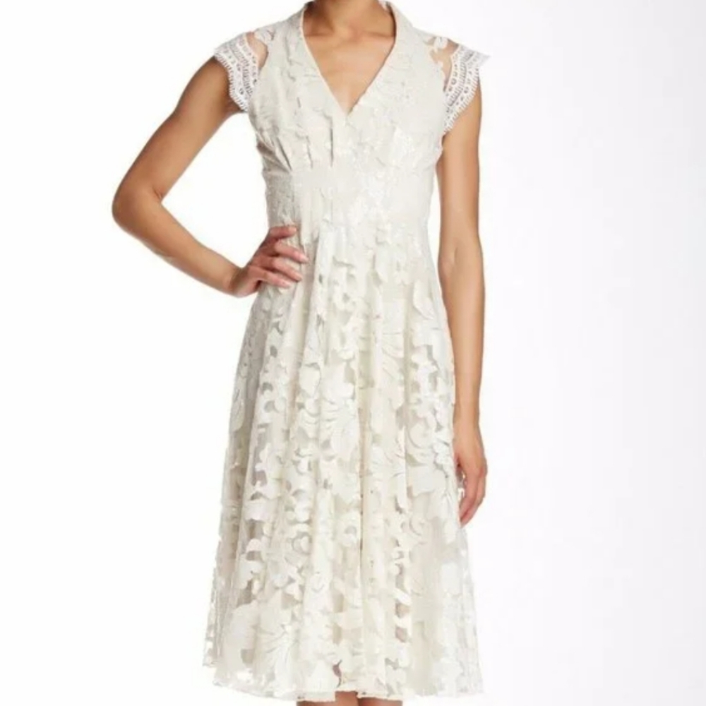 Eva Franco Marcel lace and sequin dress in alabaster